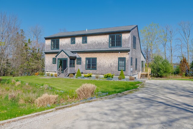 438 Oak Point Rd, Trenton, ME 04605 - shingle-style home featuring a front lawn