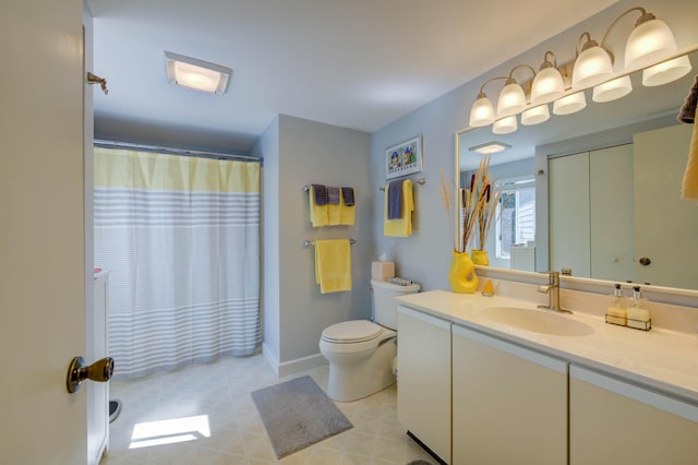 4 Goodridge Dr Unit 4, Naples, ME 04055 - bathroom with toilet, vanity, a shower with shower curtain, and baseboards