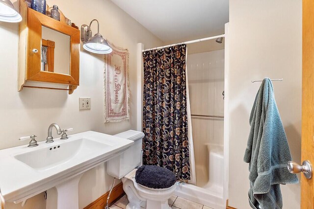 59 Lupine Dr, Belgrade, ME 04917 - full bath with toilet, a shower with curtain, and tile patterned flooring