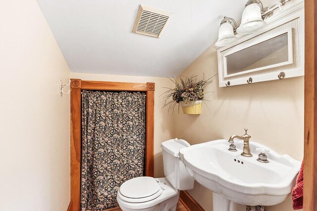 59 Lupine Dr, Belgrade, ME 04917 - bathroom featuring toilet, a sink, and a shower with curtain