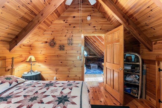 2451 Riverside Dr, Vassalboro, ME 04989 - bedroom featuring wooden walls, wood ceiling, and hardwood / wood-style flooring