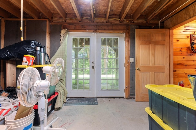 2451 Riverside Dr, Vassalboro, ME 04989 - entryway featuring french doors and unfinished concrete floors