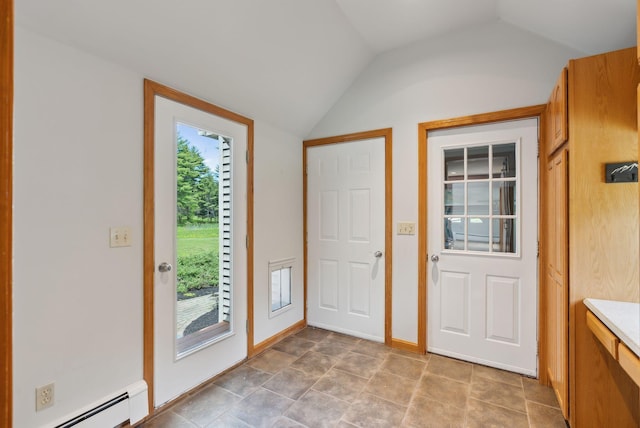 198 Range Rd, Cumberland, ME 04021 - foyer entrance with baseboard heating, lofted ceiling, and baseboards