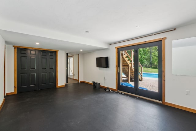 198 Range Rd, Cumberland, ME 04021 - unfurnished living room featuring baseboards and recessed lighting