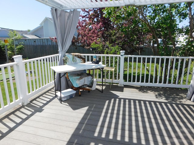 56 Allen St, Bangor, ME 04401 - wooden terrace featuring outdoor dining area and a pergola