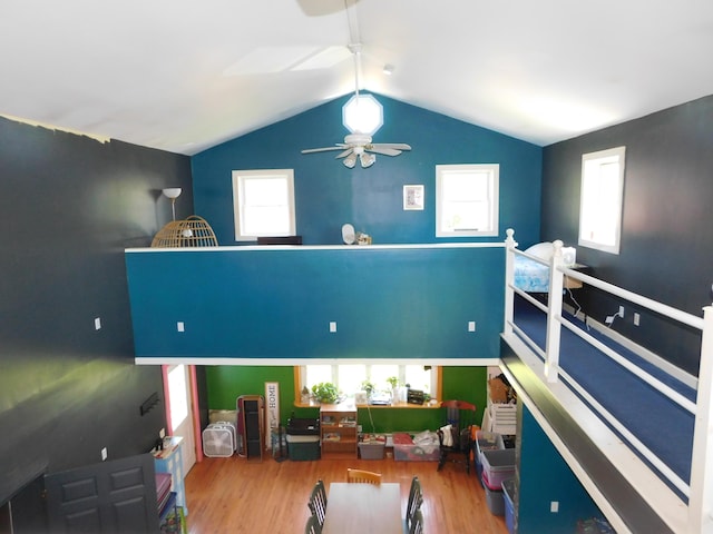 56 Allen St, Bangor, ME 04401 - rec room with a ceiling fan, wood finished floors, and lofted ceiling