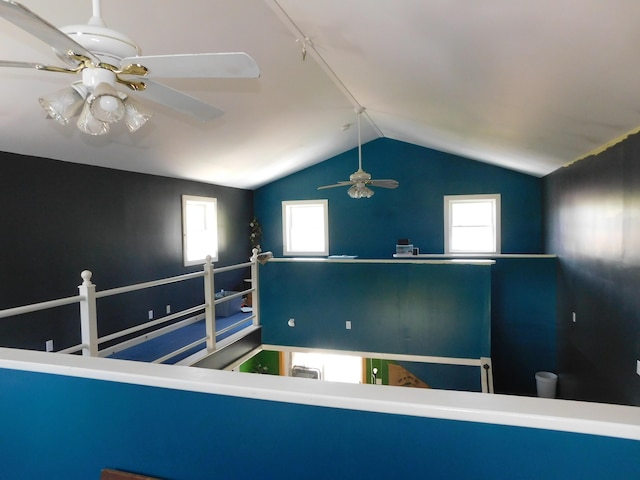 56 Allen St, Bangor, ME 04401 - game room featuring ceiling fan, vaulted ceiling, and plenty of natural light