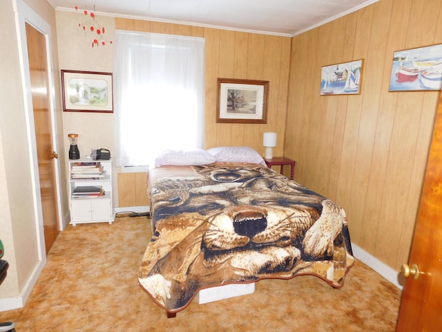 56 Allen St, Bangor, ME 04401 - carpeted bedroom with ornamental molding and wood walls
