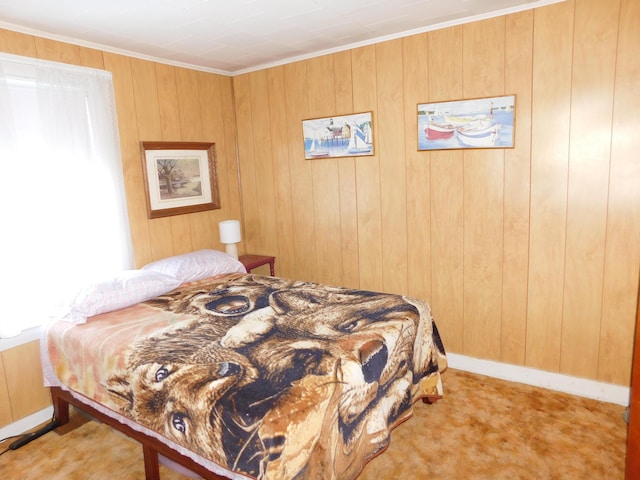 56 Allen St, Bangor, ME 04401 - carpeted bedroom with wooden walls, baseboards, and ornamental molding