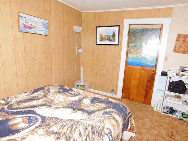 56 Allen St, Bangor, ME 04401 - carpeted bedroom with crown molding and wood walls
