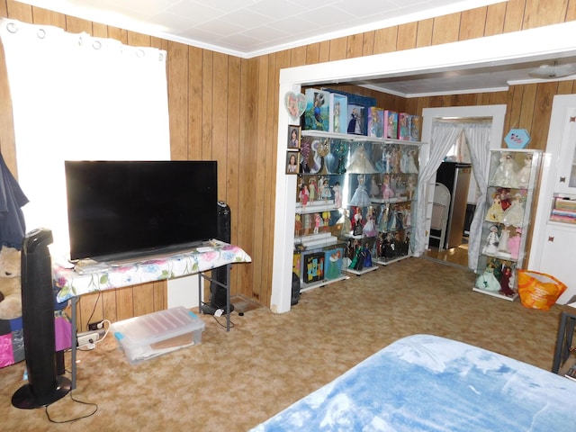 56 Allen St, Bangor, ME 04401 - carpeted bedroom with wooden walls