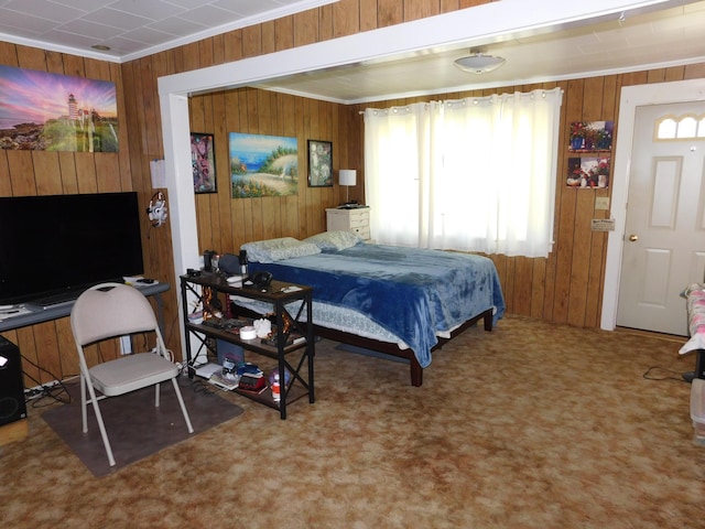 56 Allen St, Bangor, ME 04401 - carpeted bedroom with wood walls and crown molding