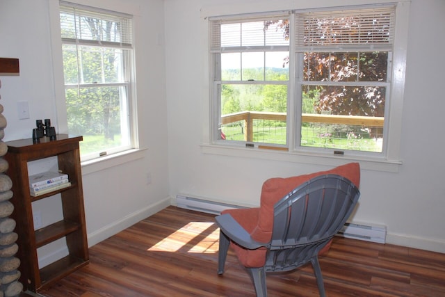 35 Harmon Notch Rd, Brownfield, ME 04010 - sitting room featuring wood finished floors, a baseboard heating unit, a baseboard radiator, and baseboards