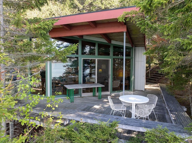 93 Eaton Point Rd, Deer Isle, ME 04627 - wooden terrace featuring outdoor dining area