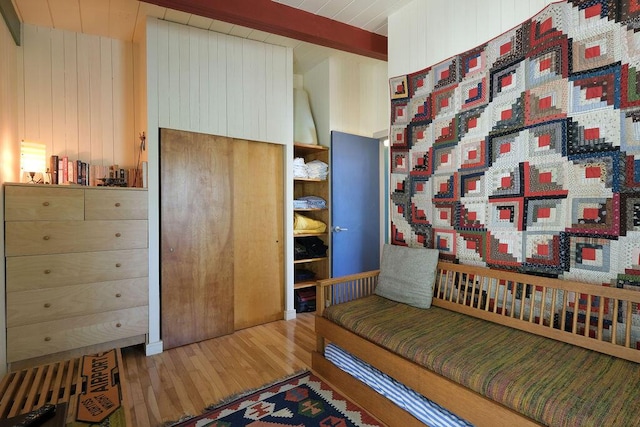 93 Eaton Point Rd, Deer Isle, ME 04627 - bedroom featuring wood finished floors and beamed ceiling