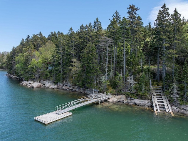 93 Eaton Point Rd, Deer Isle, ME 04627 - dock area featuring stairway and a wooded view