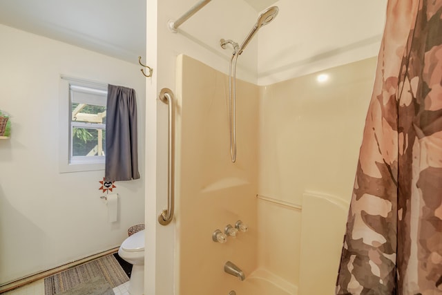 38 Johnson Cove Rd, Otis, ME 04605 - full bathroom featuring shower / bathtub combination with curtain and toilet