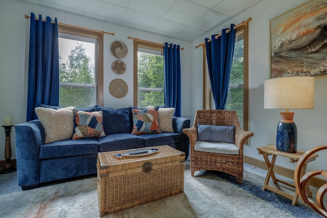 38 Johnson Cove Rd, Otis, ME 04605 - carpeted living area featuring a paneled ceiling