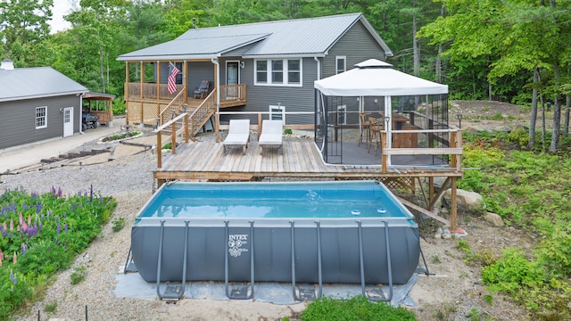 580 Spring St, Brownfield, ME 04010 - outdoor pool with a gazebo and a wooden deck