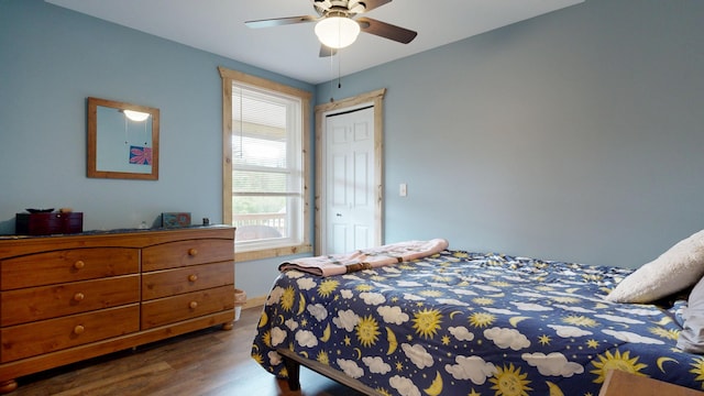 580 Spring St, Brownfield, ME 04010 - bedroom with wood finished floors, ceiling fan, and a closet