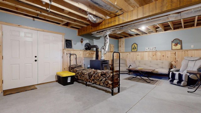 580 Spring St, Brownfield, ME 04010 - finished below grade area with a wood stove