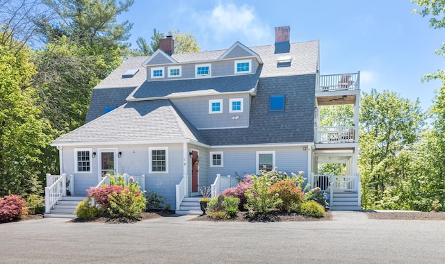 21 Fernald Ave Unit B, York, ME 03909 - shingle-style home with a balcony, a chimney, and a shingled roof