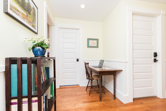 21 Fernald Ave Unit B, York, ME 03909 - office space featuring wood finished floors, recessed lighting, and a wainscoted wall