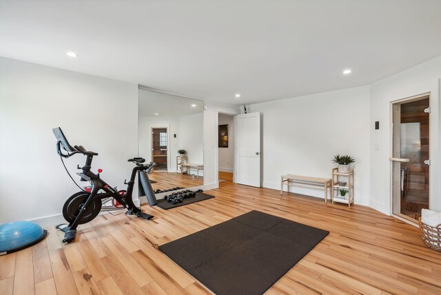 239A Foreside Rd ., Unit Falmouth, ME 04105 - exercise room featuring wood finished floors, recessed lighting, and baseboards