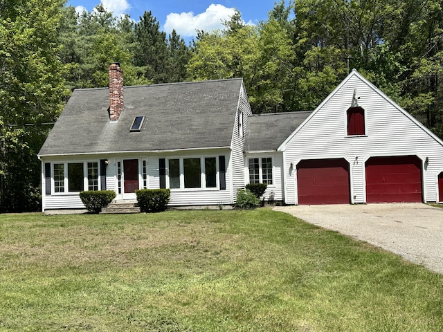 3 Harding Way, Kennebunk, ME 04043 - cape cod-style house featuring asphalt driveway, a front lawn, a chimney, and roof with shingles