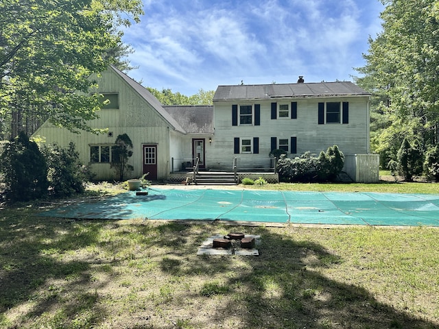 3 Harding Way, Kennebunk, ME 04043 - view of swimming pool with an outdoor fire pit, a covered pool, a yard, and a deck