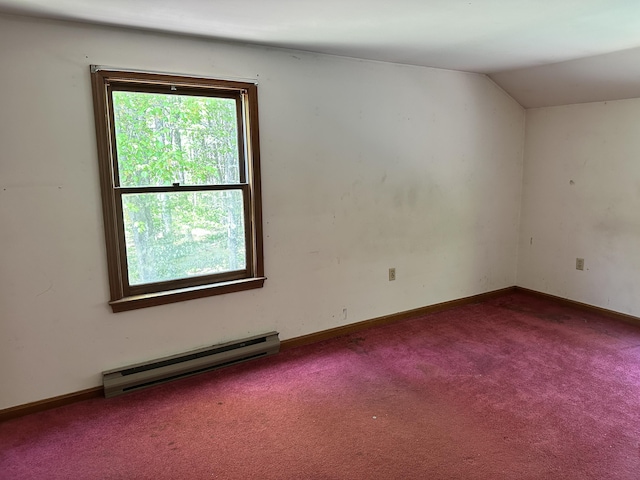 3 Harding Way, Kennebunk, ME 04043 - unfurnished room with a baseboard heating unit, carpet floors, vaulted ceiling, and baseboards
