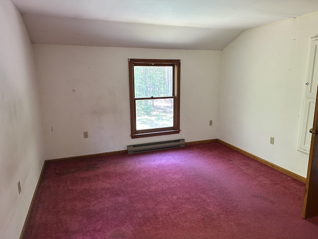 3 Harding Way, Kennebunk, ME 04043 - spare room with a baseboard radiator, carpet flooring, vaulted ceiling, and baseboards