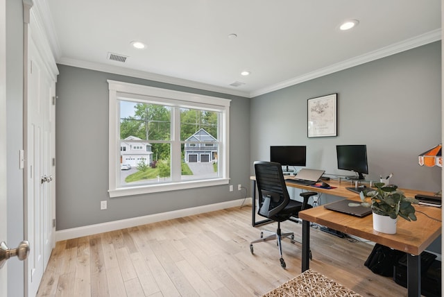 25 Benjamin Way, Portland, ME 04102 - office space with baseboards, crown molding, light wood finished floors, and recessed lighting