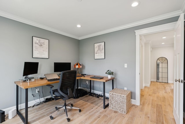 25 Benjamin Way, Portland, ME 04102 - office area featuring wood finished floors, ornamental molding, recessed lighting, and baseboards