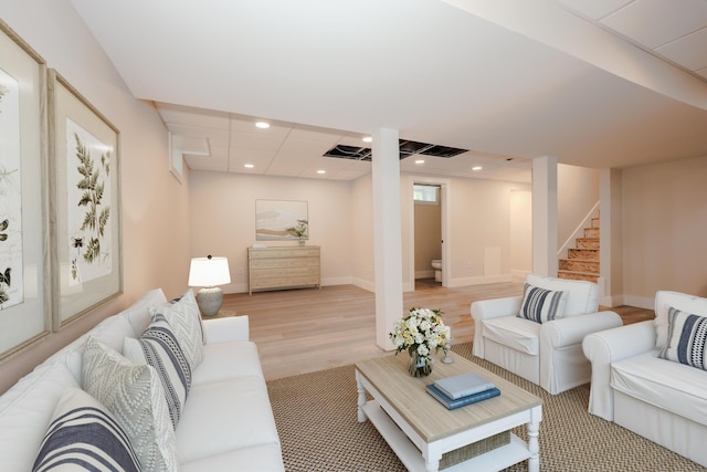 1 Knowlton Rd, Nashua, NH 03063 - living room with stairs, light wood-type flooring, recessed lighting, and baseboards