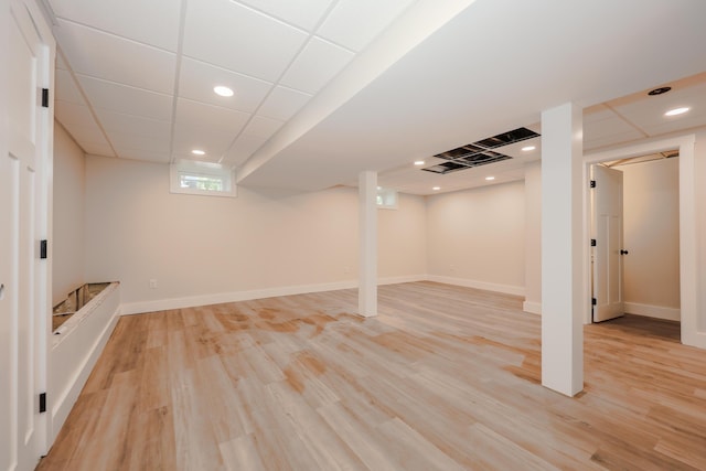 1 Knowlton Rd, Nashua, NH 03063 - below grade area featuring light wood-type flooring, stairway, baseboards, and recessed lighting