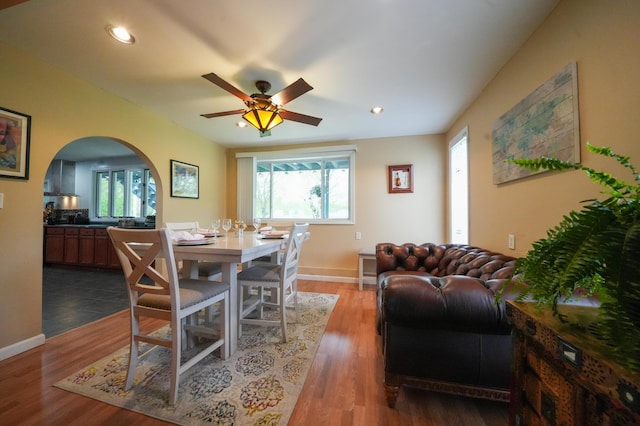 50 Water St, Howland, ME 04448 - dining space with arched walkways, plenty of natural light, a ceiling fan, baseboards, and recessed lighting