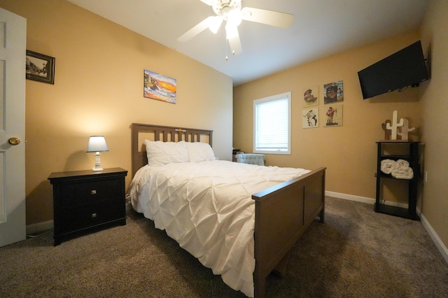 50 Water St, Howland, ME 04448 - bedroom featuring dark carpet, baseboards, and a ceiling fan