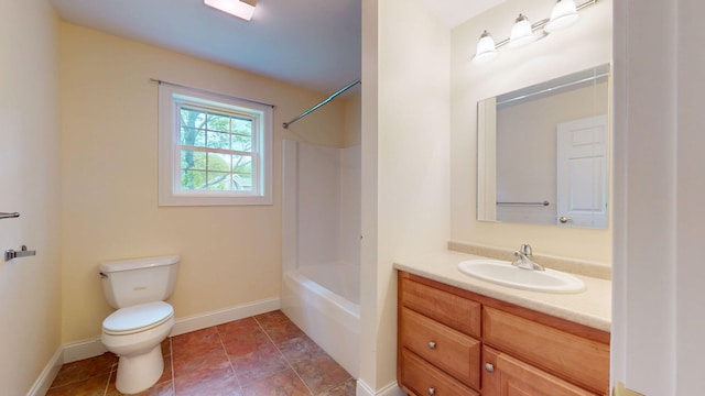 40 Acorn Ridge Rd, Freeport, ME 04032 - bathroom featuring vanity, toilet, baseboards, and tub / shower combination