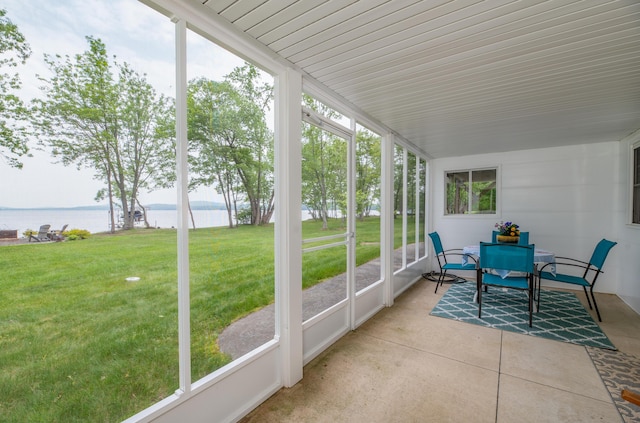 177 Meadow Ln, Smithfield, ME 04978 - sunroom / solarium featuring a water view and outdoor dining space