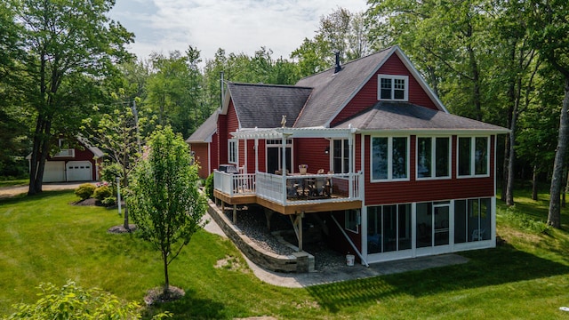 177 Meadow Ln, Smithfield, ME 04978 - rear view of property with a sunroom, a deck, a pergola, and roof with shingles