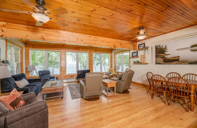 177 Meadow Ln, Smithfield, ME 04978 - living room featuring a ceiling fan, light wood-type flooring, and baseboards