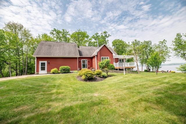 177 Meadow Ln, Smithfield, ME 04978 - view of front of home with a front yard, a water view, and a pergola
