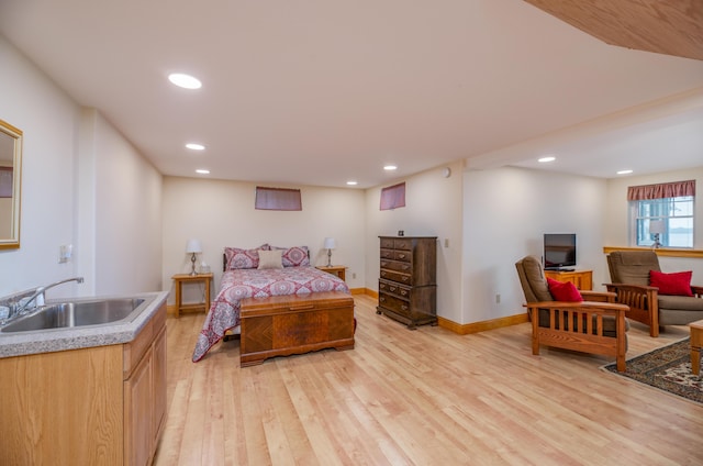 177 Meadow Ln, Smithfield, ME 04978 - bedroom featuring a sink, light wood finished floors, recessed lighting, and baseboards