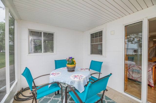 177 Meadow Ln, Smithfield, ME 04978 - sunroom / solarium with outdoor dining area and wooden ceiling