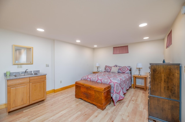 177 Meadow Ln, Smithfield, ME 04978 - bedroom with a sink, light wood-type flooring, recessed lighting, and baseboards