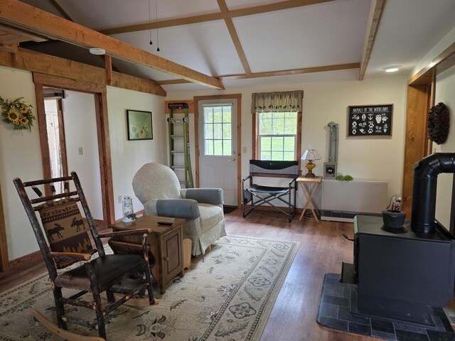 25 Oak Ridge Rd, Shirley, ME 04485 - living room with a wood stove and wood finished floors
