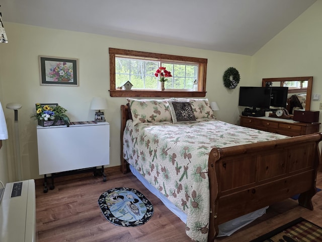 25 Oak Ridge Rd, Shirley, ME 04485 - bedroom with wood finished floors, lofted ceiling, and radiator heating unit