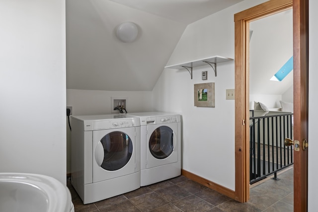 23 N Ave Unit 23, Saco, ME 04072 - laundry room featuring a skylight, separate washer and dryer, and baseboards