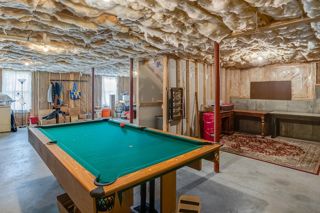 711 Newfield Rd, Shapleigh, ME 04076 - game room featuring concrete floors and billiards